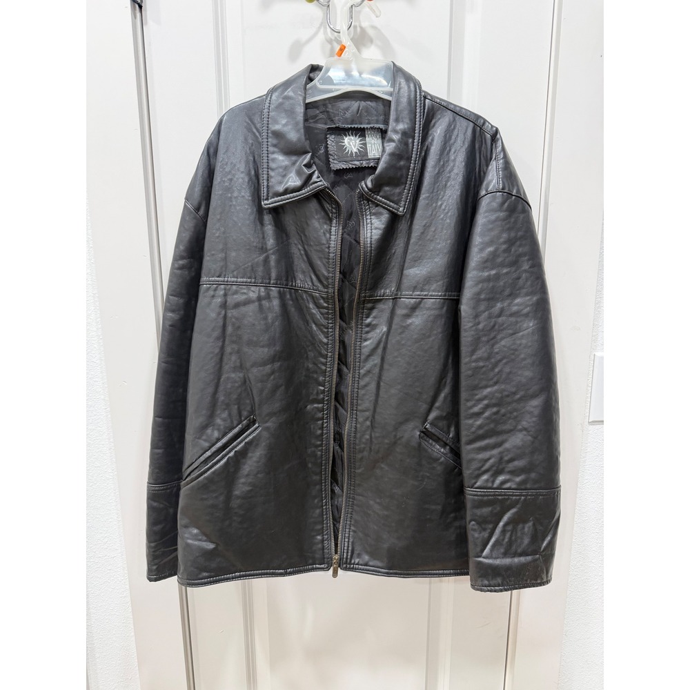 GV Made in Italy Mens Black‎ Leather Bomber Jacket Quilted Lined Zip Front